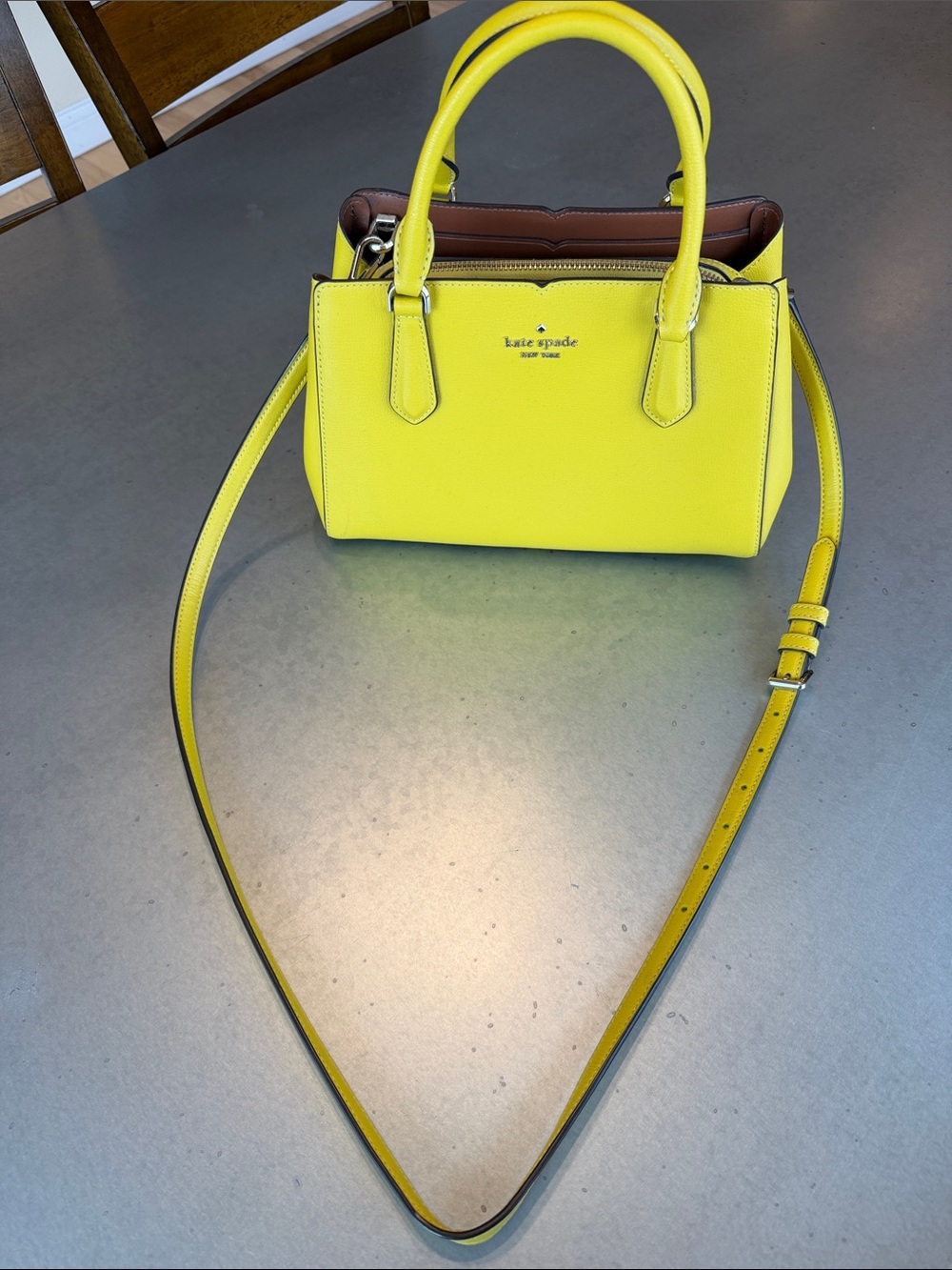 Kate Spade Tippy Small Triple Compartment Grain Leather Satchel In Chartreuse - Picture 2 of 13